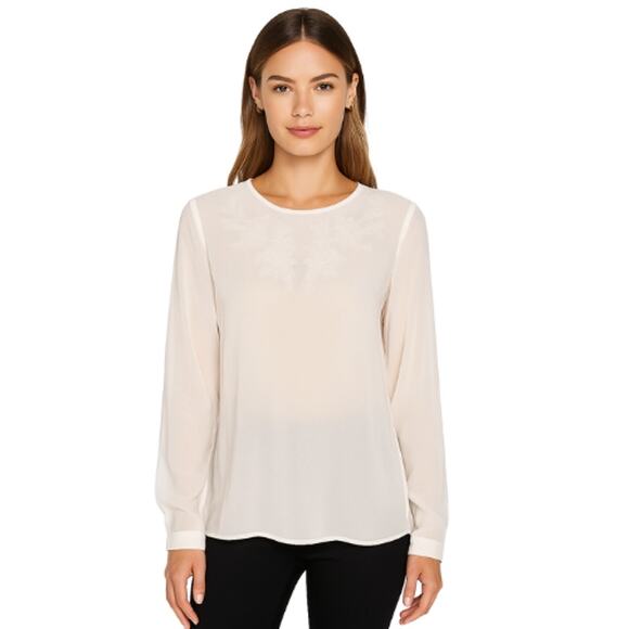 White House Black Market Embroidered Blouse in Cream – EUC Size 12 - Picture 1 of 5